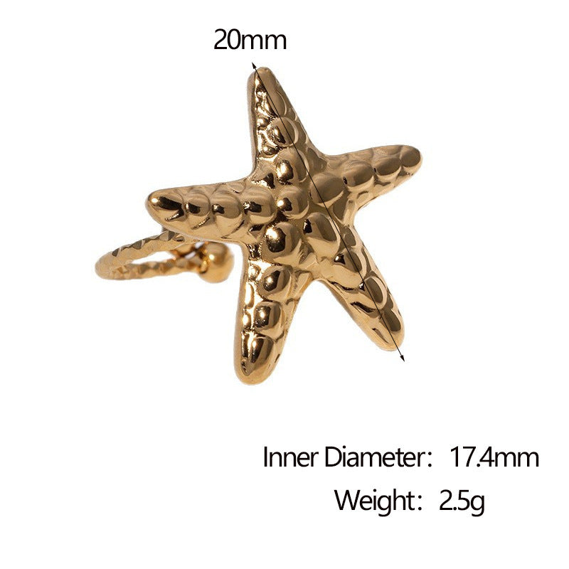 Women’s Starfish Ring – Simple Line Texture, Non-Fading Stainless Steel Ocean Design