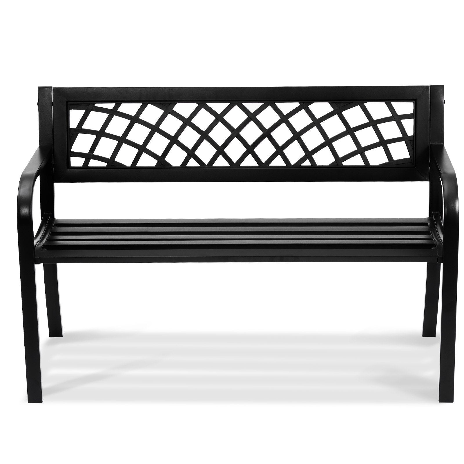 Metal Outdoor Garden Bench – Sturdy Patio Park Bench with Backrest & Armrests