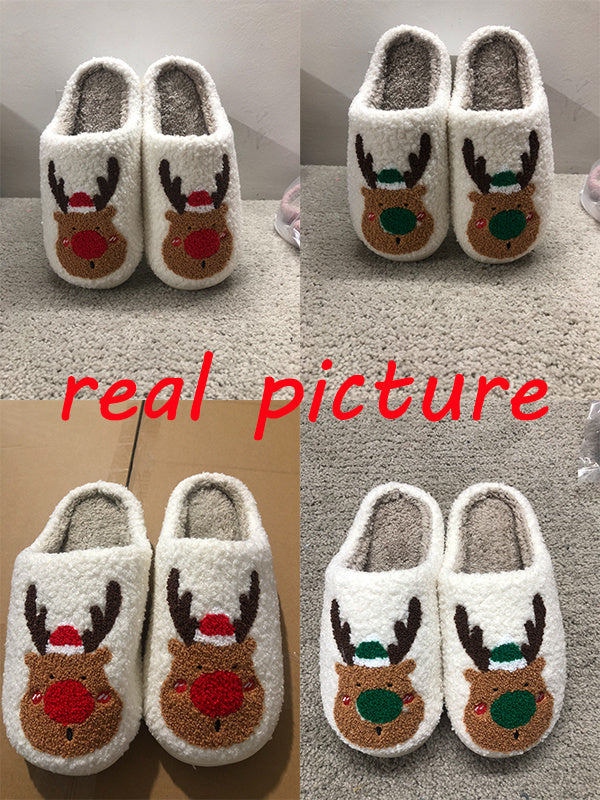 Cozy Christmas Slippers – Cute Elk Winter Home Shoes, Soft Bedroom Slip-Ons