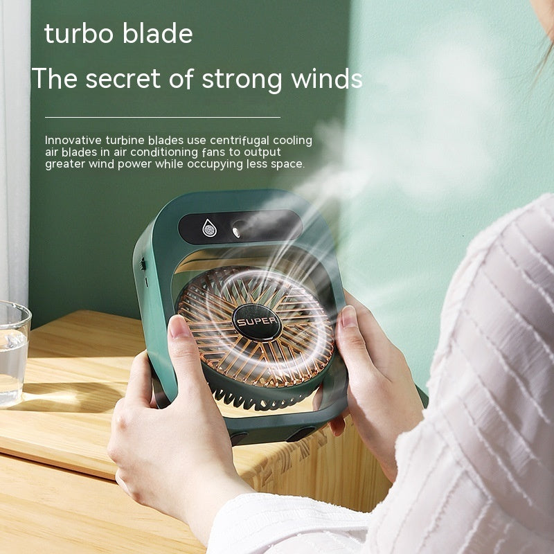 Portable Air Conditioning Desk Fan – USB Rechargeable Misting Cooler & Humidifier with 3 Speeds for Home or Office
