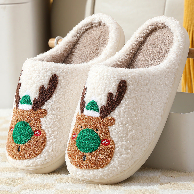 Cozy Christmas Slippers – Cute Elk Winter Home Shoes, Soft Bedroom Slip-Ons
