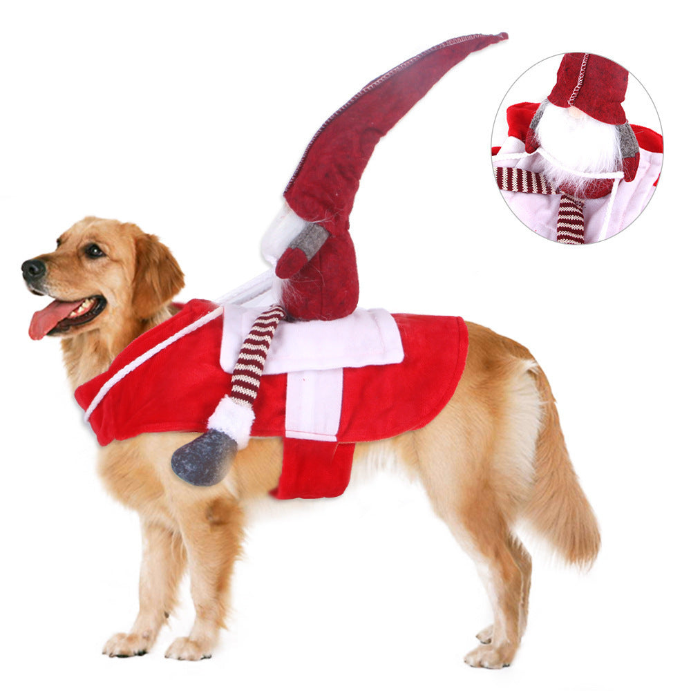 Dog Christmas Costume – Funny Elf Riding Outfit for Pets