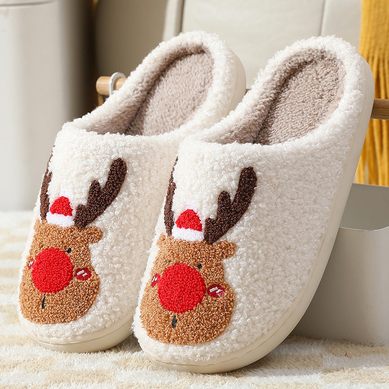 Cozy Christmas Slippers – Cute Elk Winter Home Shoes, Soft Bedroom Slip-Ons
