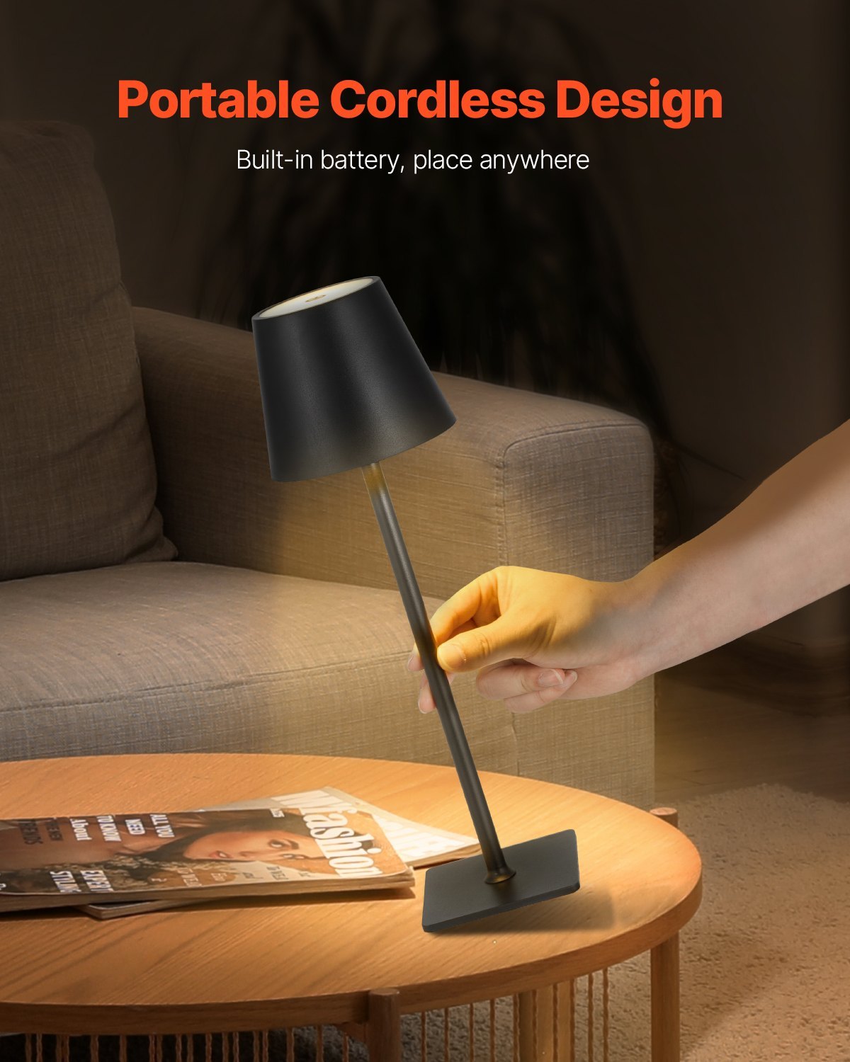 Cordless Table Lamp 2-Pack Desk Lamp Black