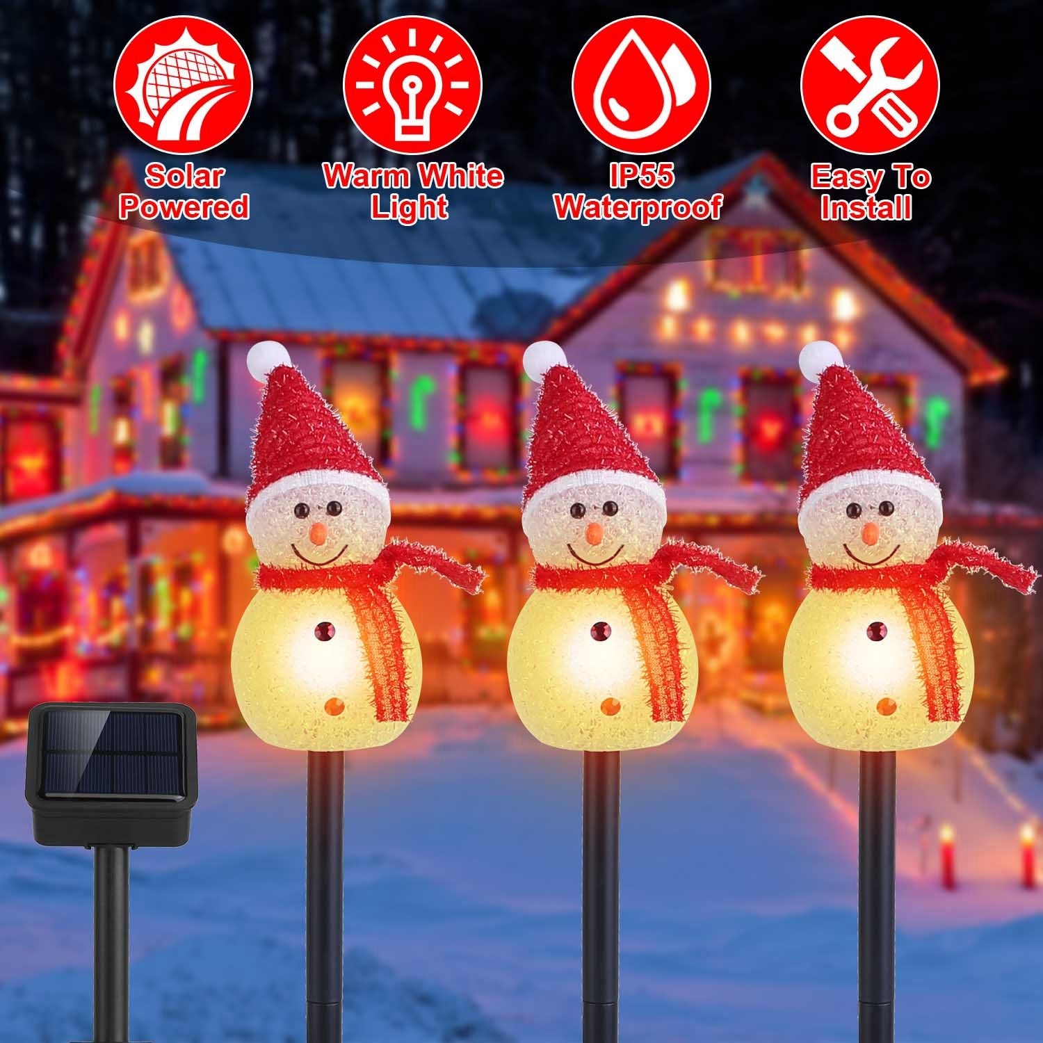 Solar Powered Lamp 3 Snowmen Outdoor Decorative Christmas Lamp