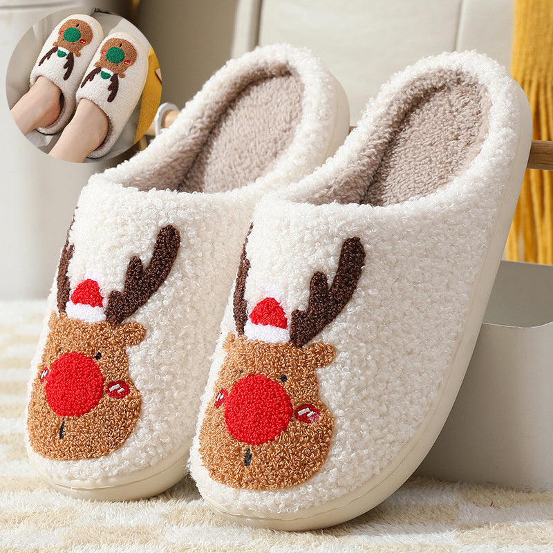 Cozy Christmas Slippers – Cute Elk Winter Home Shoes, Soft Bedroom Slip-Ons