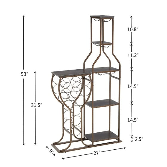 Wine Rack,5 Tier Freestanding Wine Rack With Wine Glass Holder