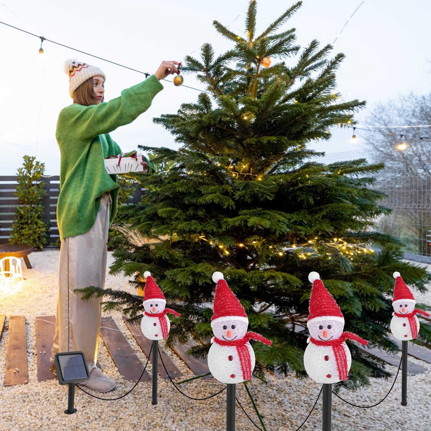 Solar Powered Lamp 3 Snowmen Outdoor Decorative Christmas Lamp