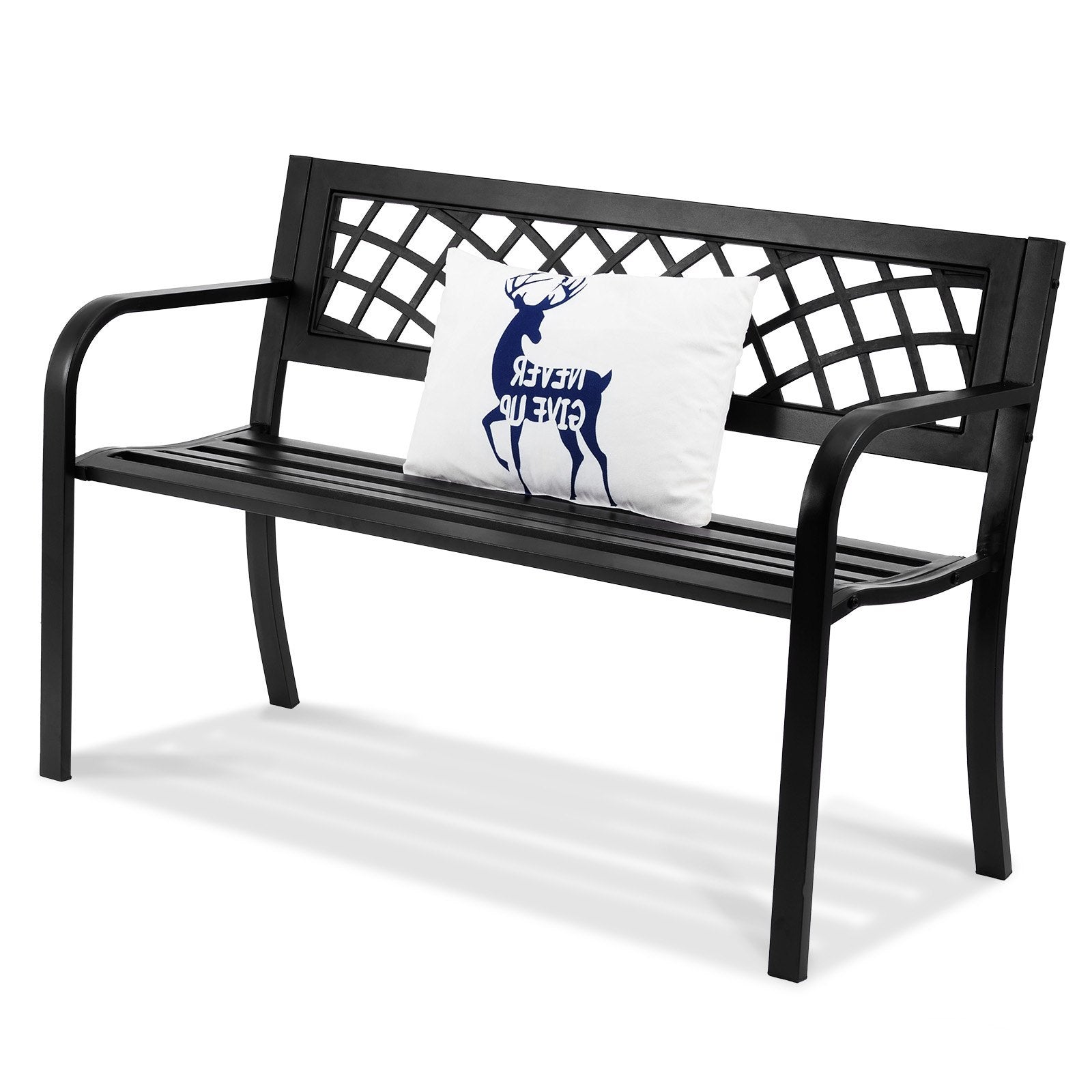 Metal Outdoor Garden Bench – Sturdy Patio Park Bench with Backrest & Armrests