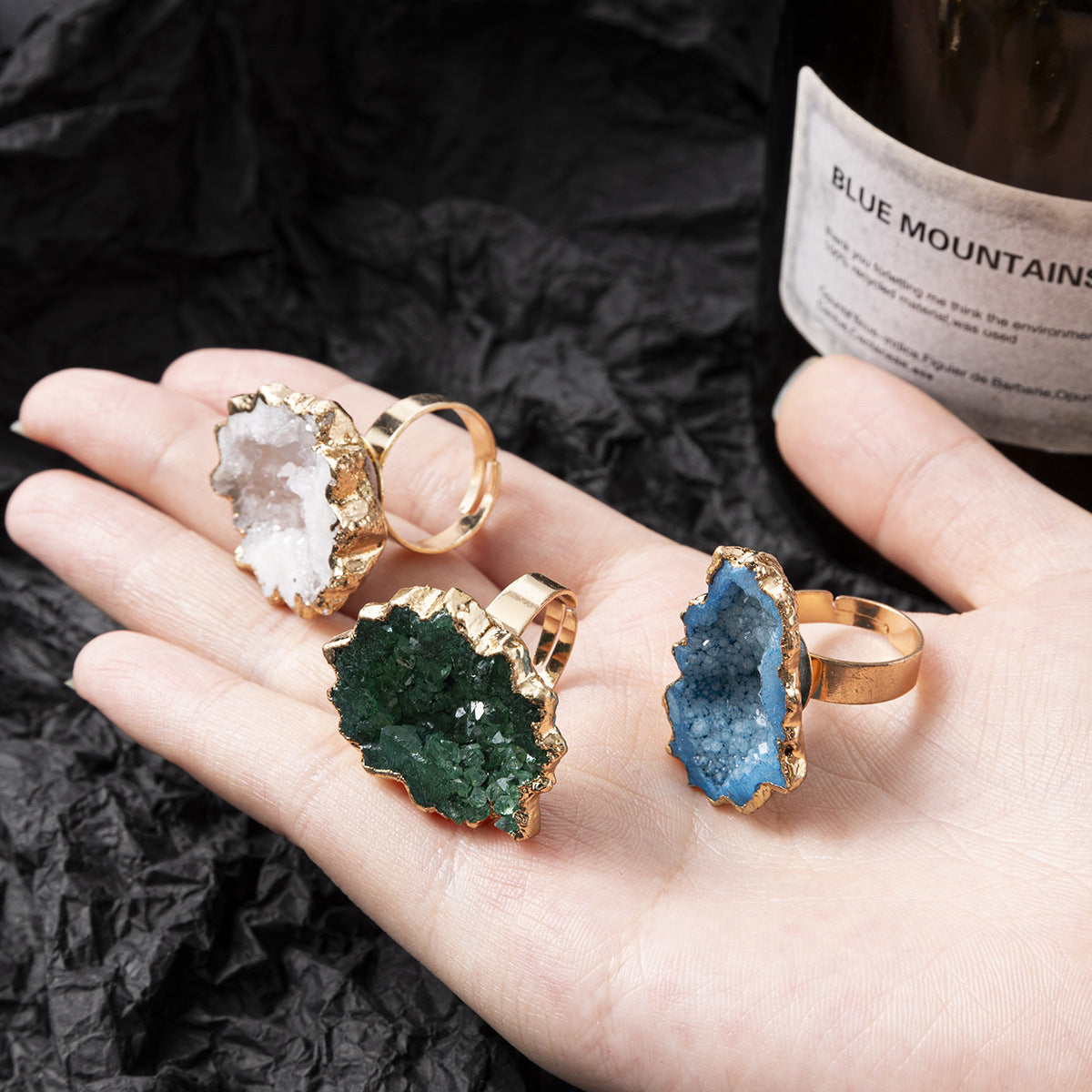Women’s Crystal Flower Ring – Colorful Gemstone Design, Adjustable Copper Band