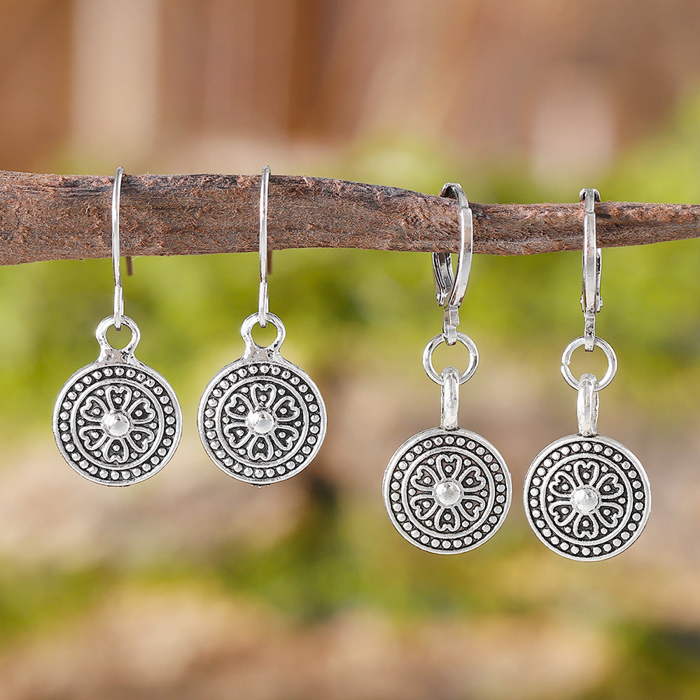 Women’s Bohemian Round Earrings – Retro Geometric Alloy Ethnic Style