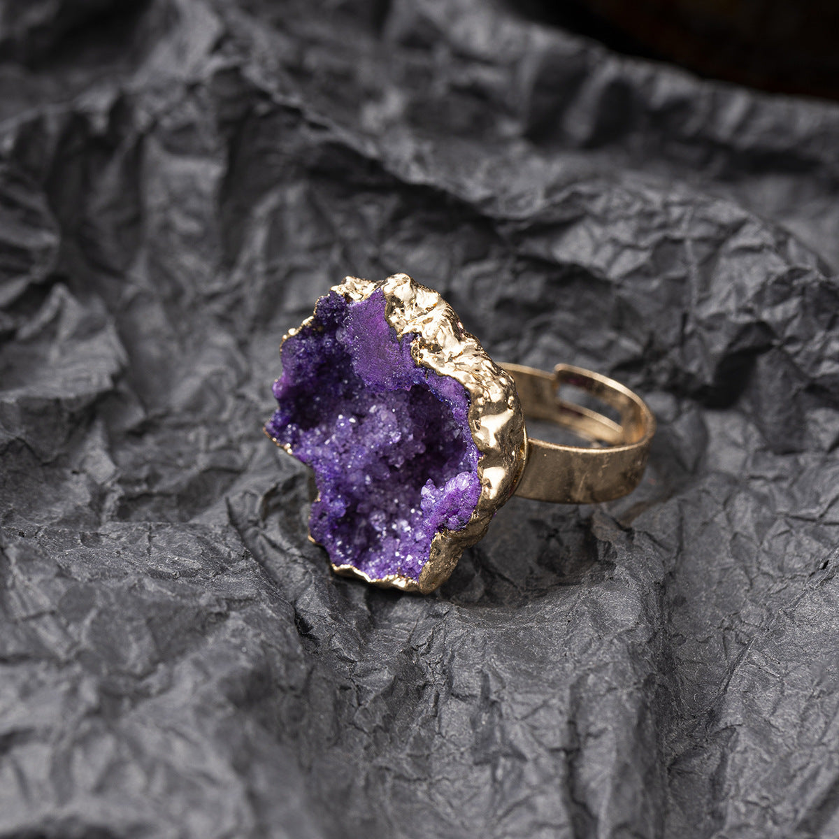 Women’s Crystal Flower Ring – Colorful Gemstone Design, Adjustable Copper Band