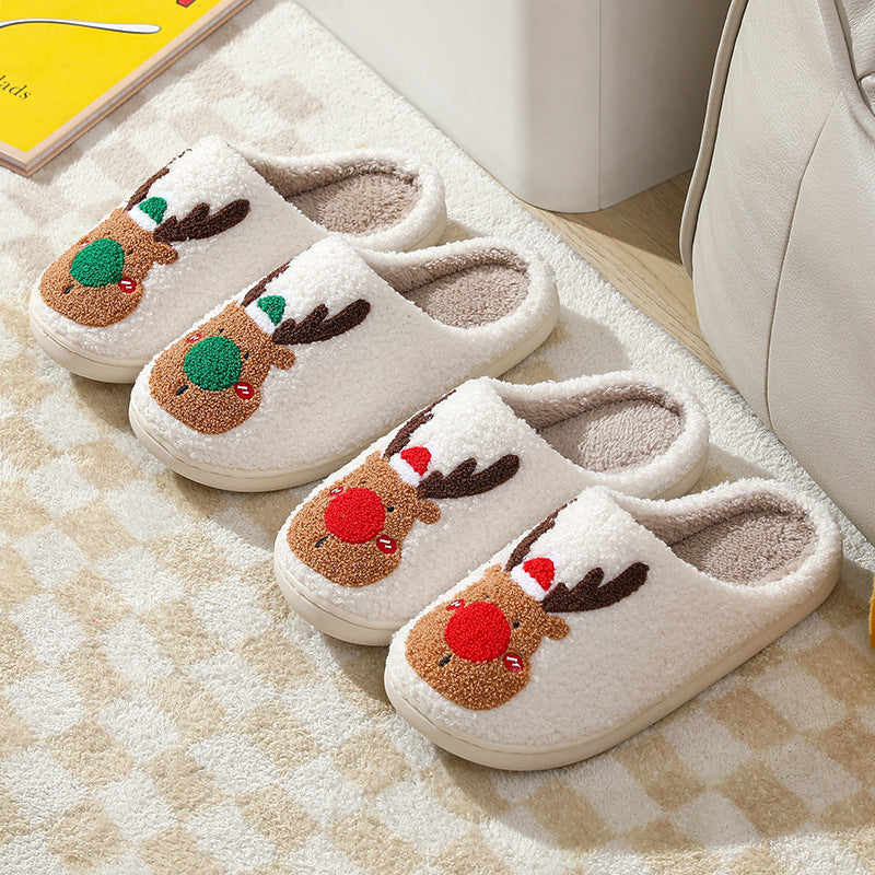 Cozy Christmas Slippers – Cute Elk Winter Home Shoes, Soft Bedroom Slip-Ons