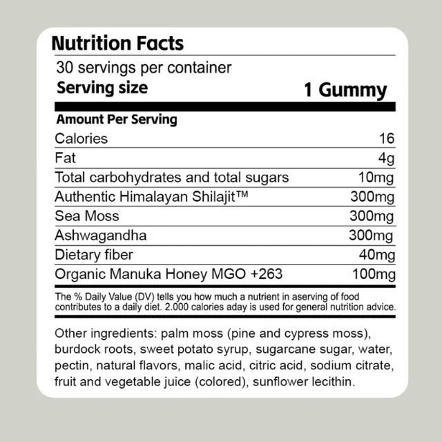 3-in-1 Wellness Gummies with Shilajit, Sea Moss & Ashwagandha – Manuka Honey Blend