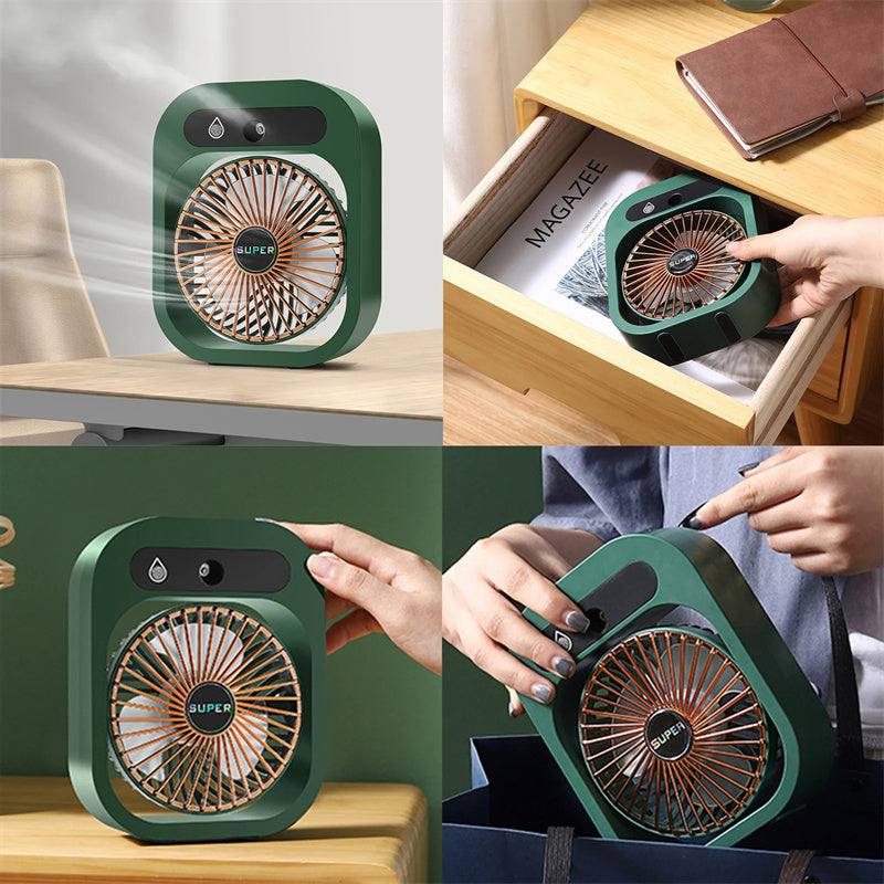 Portable Air Conditioning Desk Fan – USB Rechargeable Misting Cooler & Humidifier with 3 Speeds for Home or Office