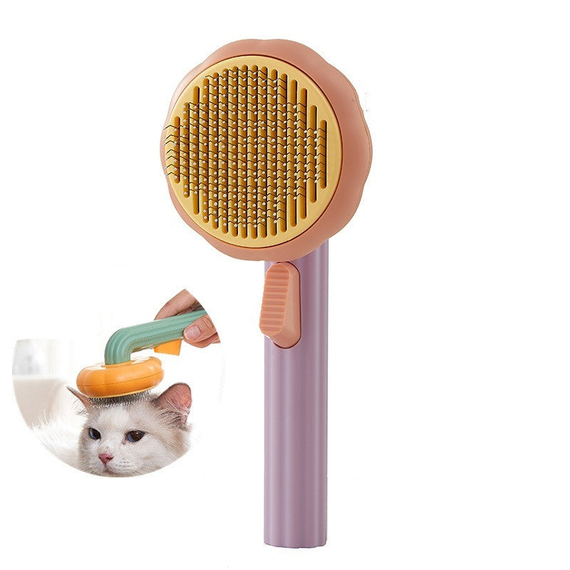Pet Cat & Dog Brush – Handheld Self-Cleaning Steel Needle Comb for Hair Removal & Grooming
