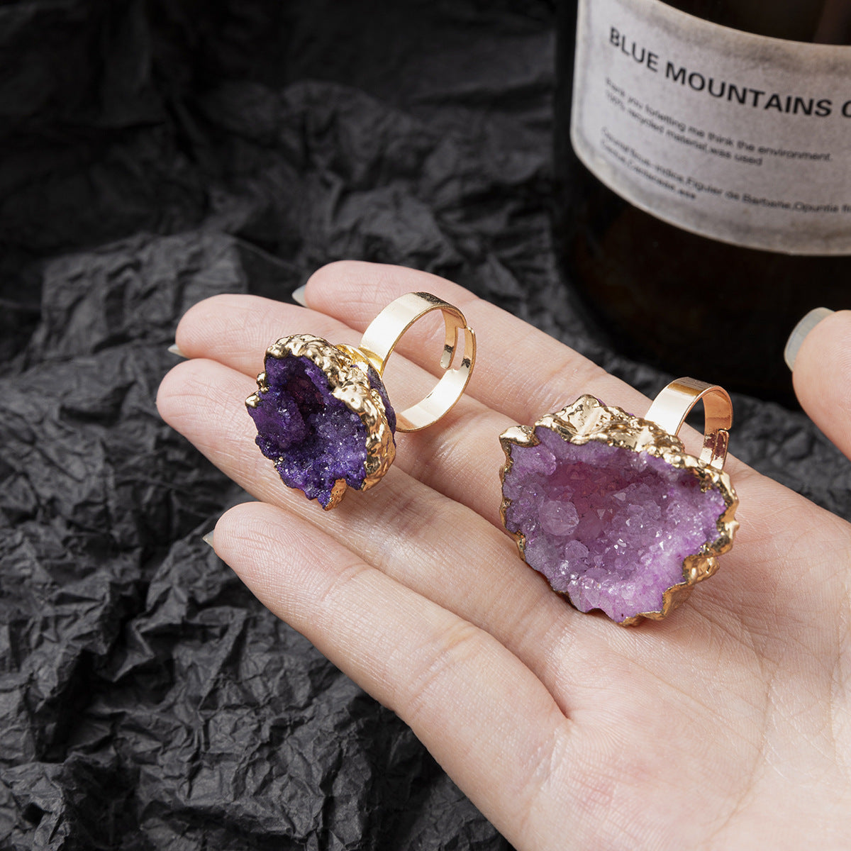 Women’s Crystal Flower Ring – Colorful Gemstone Design, Adjustable Copper Band