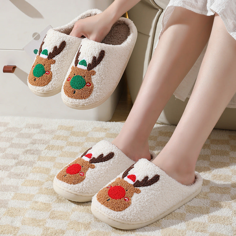 Cozy Christmas Slippers – Cute Elk Winter Home Shoes, Soft Bedroom Slip-Ons