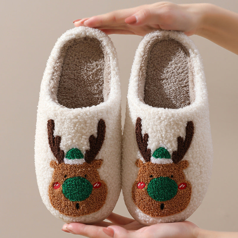 Cozy Christmas Slippers – Cute Elk Winter Home Shoes, Soft Bedroom Slip-Ons