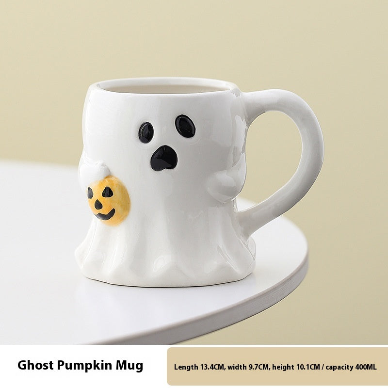 Hand Crafted Cute Ghost & Pumpkin Mugs Halloween Ceramic Cup