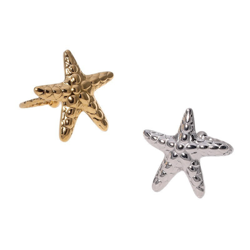 Women’s Starfish Ring – Simple Line Texture, Non-Fading Stainless Steel Ocean Design