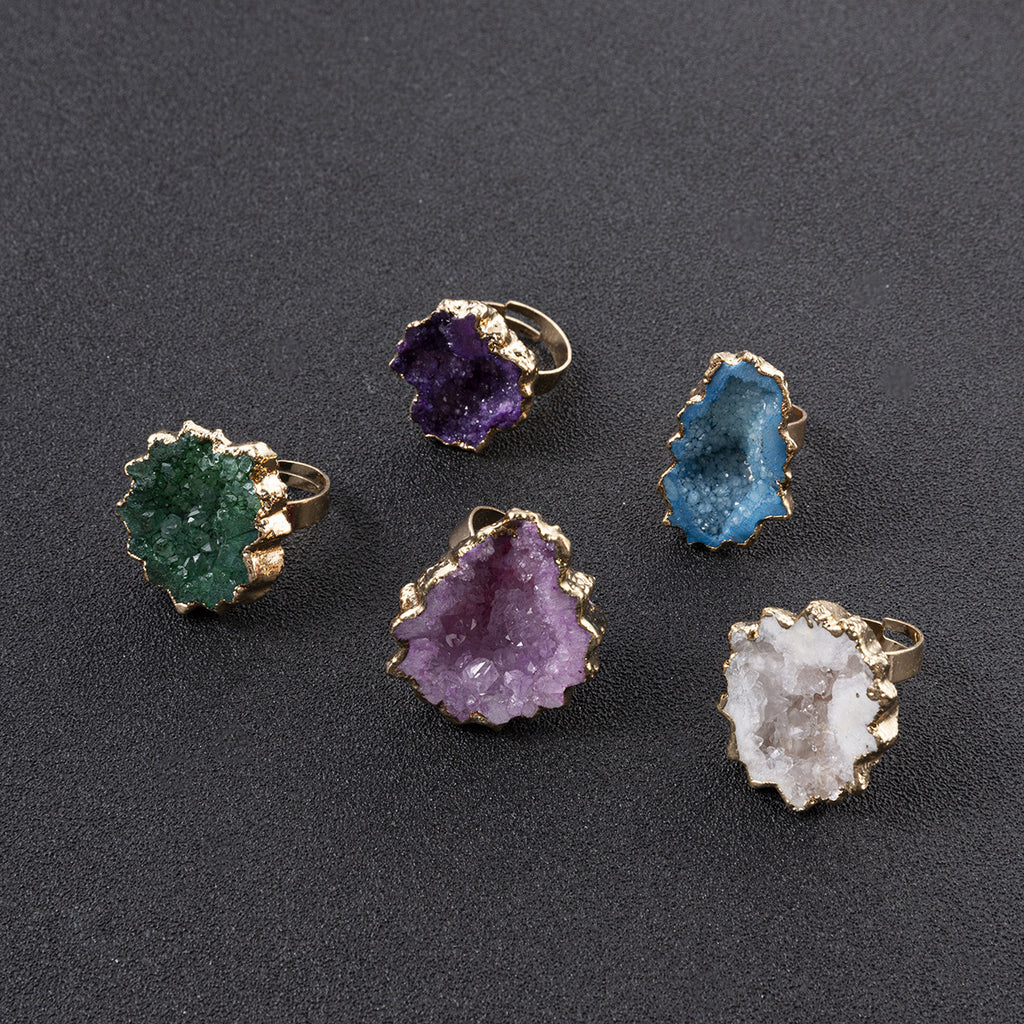 Women’s Crystal Flower Ring – Colorful Gemstone Design, Adjustable Copper Band