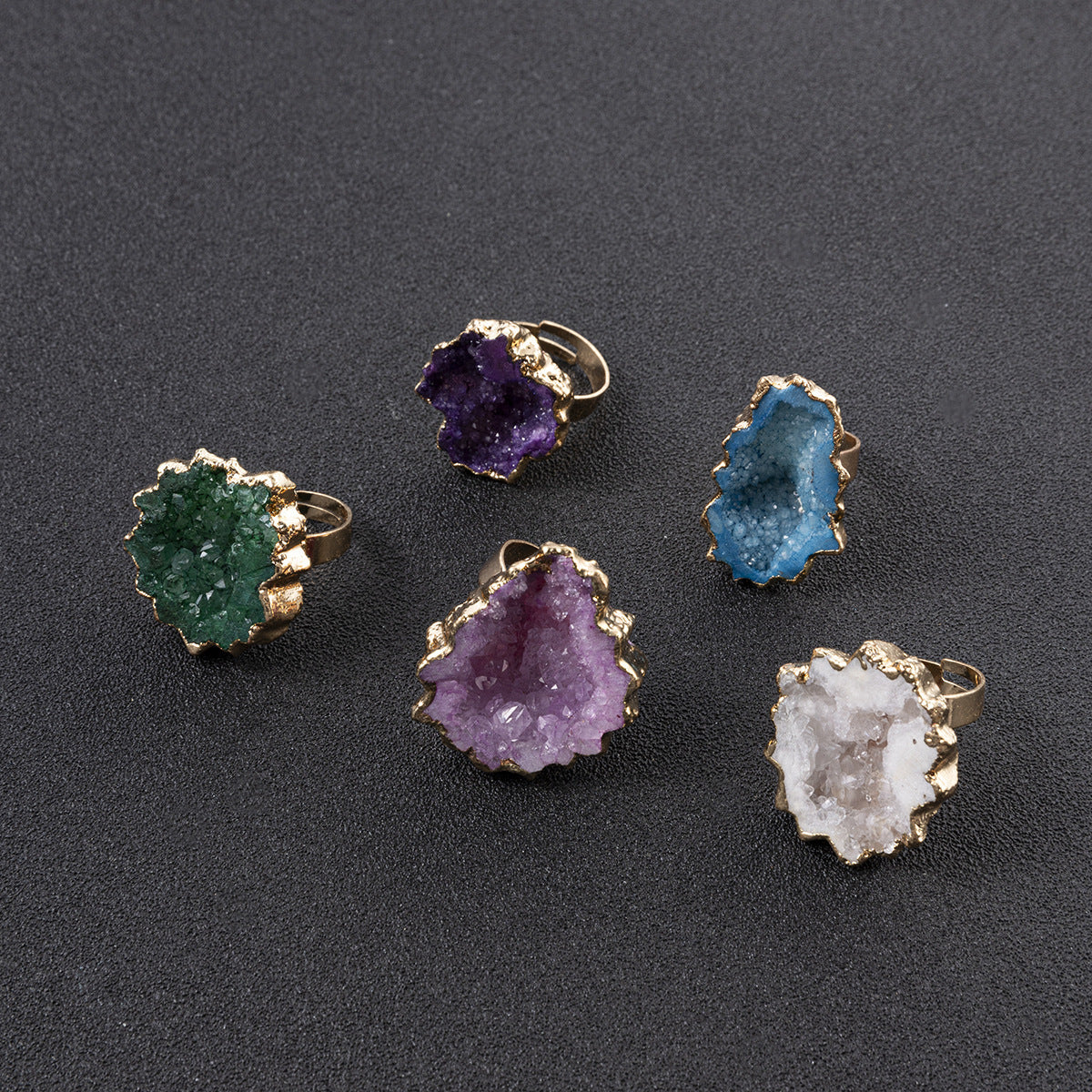 Women’s Crystal Flower Ring – Colorful Gemstone Design, Adjustable Copper Band