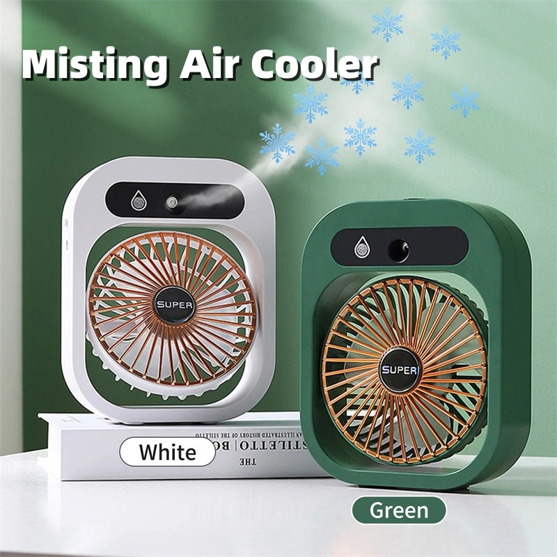 Portable Air Conditioning Desk Fan – USB Rechargeable Misting Cooler & Humidifier with 3 Speeds for Home or Office