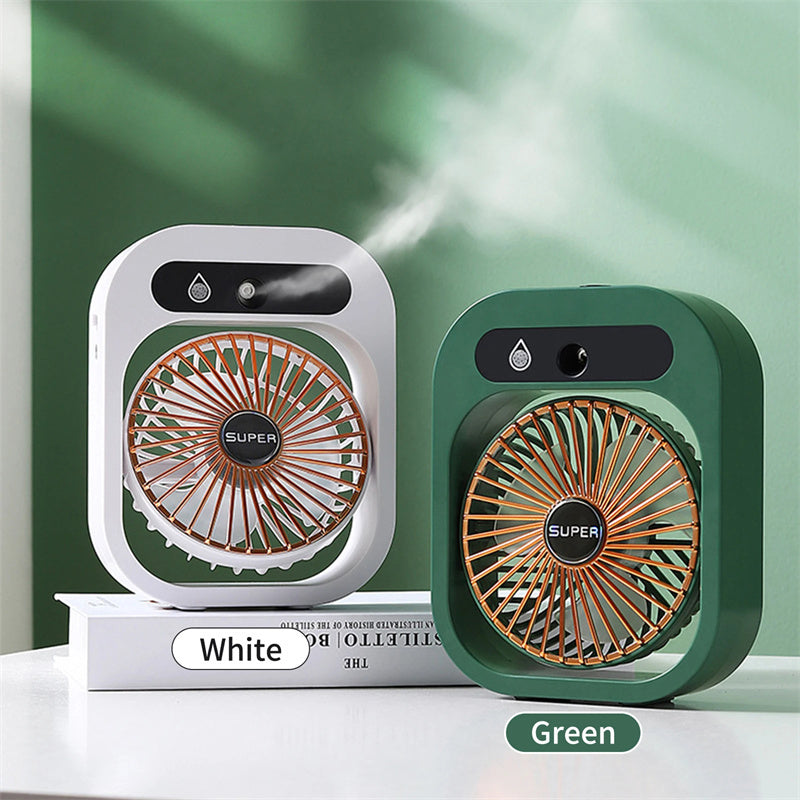 Portable Air Conditioning Desk Fan – USB Rechargeable Misting Cooler & Humidifier with 3 Speeds for Home or Office