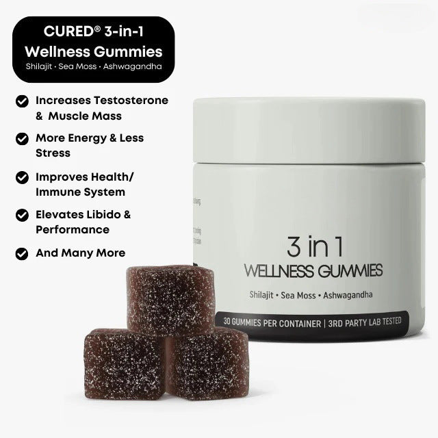 3-in-1 Wellness Gummies with Shilajit, Sea Moss & Ashwagandha – Manuka Honey Blend