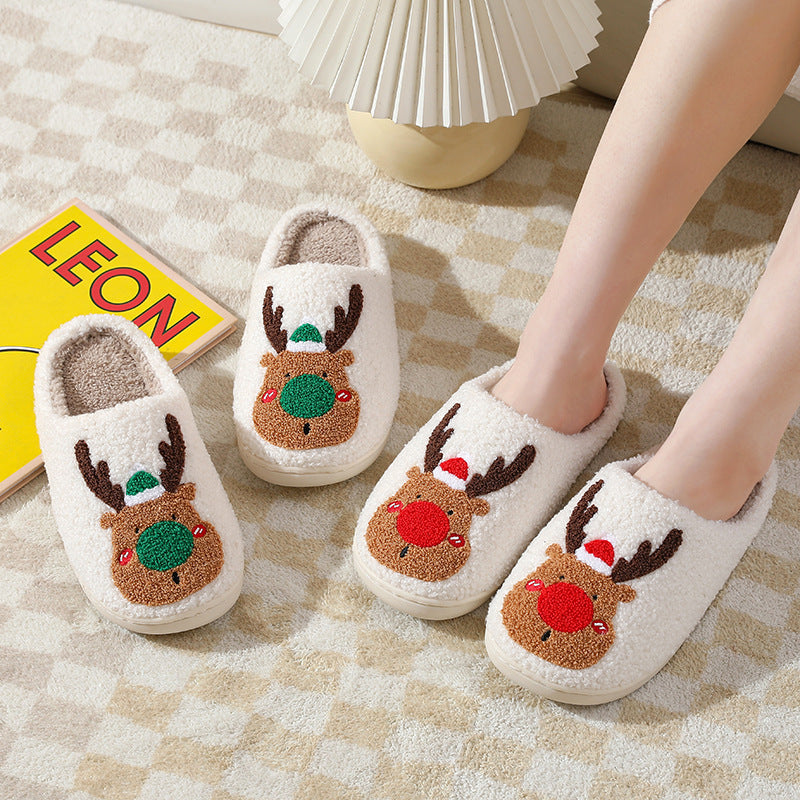 Cozy Christmas Slippers – Cute Elk Winter Home Shoes, Soft Bedroom Slip-Ons