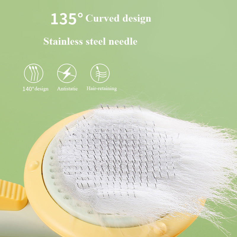 Pet Cat & Dog Brush – Handheld Self-Cleaning Steel Needle Comb for Hair Removal & Grooming