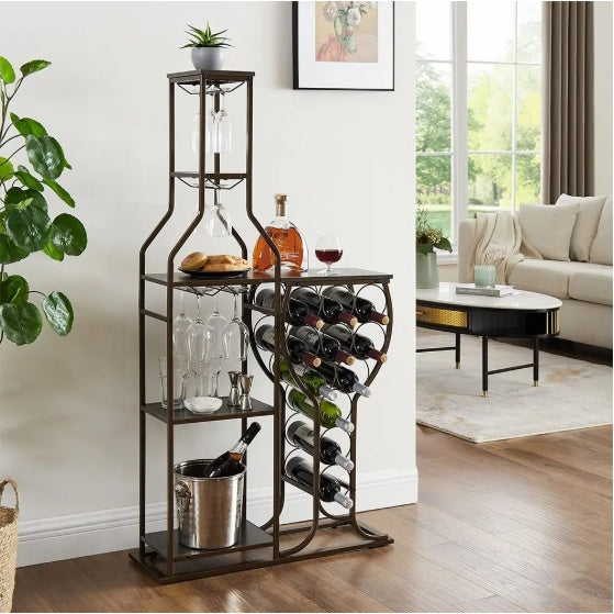 Wine Rack,5 Tier Freestanding Wine Rack With Wine Glass Holder