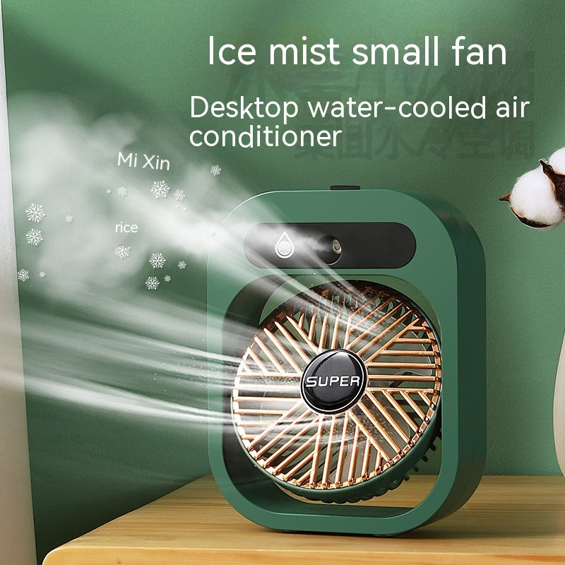 Portable Air Conditioning Desk Fan – USB Rechargeable Misting Cooler & Humidifier with 3 Speeds for Home or Office