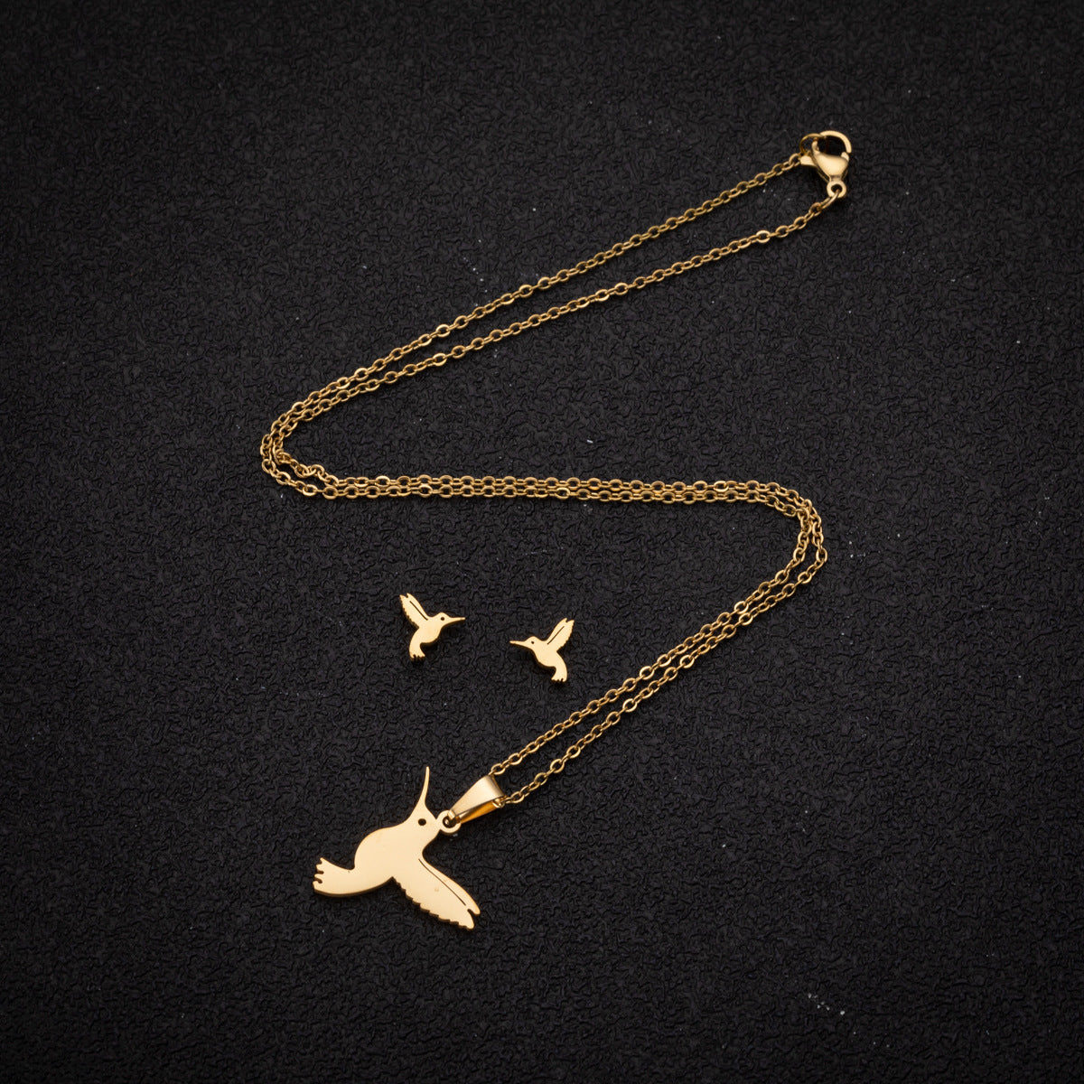Women’s Stainless Steel Jewelry Set – Mockingbird Necklace & Earrings, Gold or Steel Finish