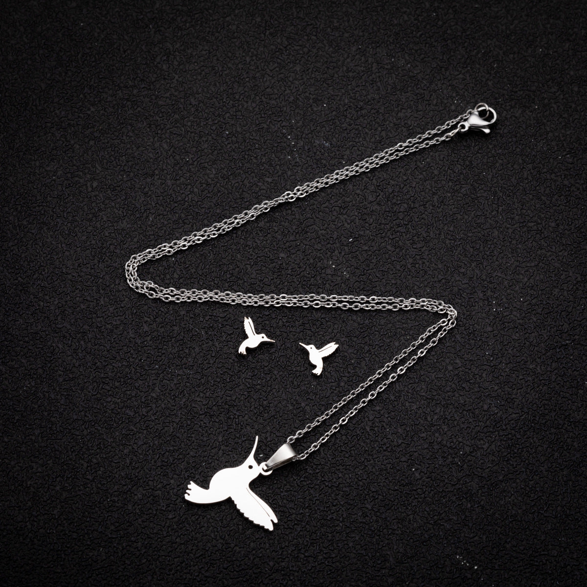 Women’s Stainless Steel Jewelry Set – Mockingbird Necklace & Earrings, Gold or Steel Finish