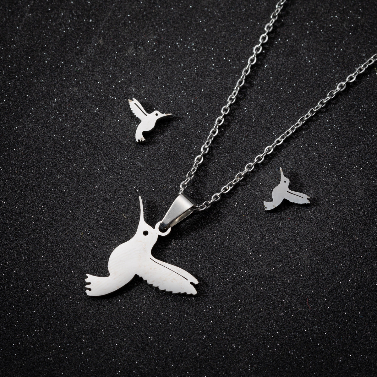Women’s Stainless Steel Jewelry Set – Mockingbird Necklace & Earrings, Gold or Steel Finish