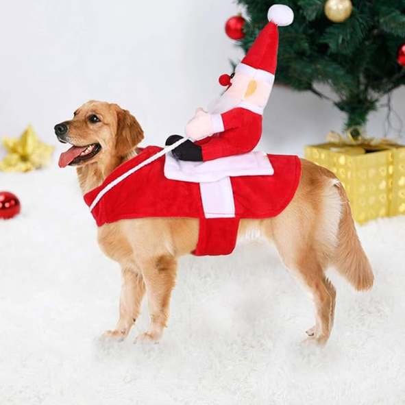 Dog Christmas Costume – Funny Elf Riding Outfit for Pets