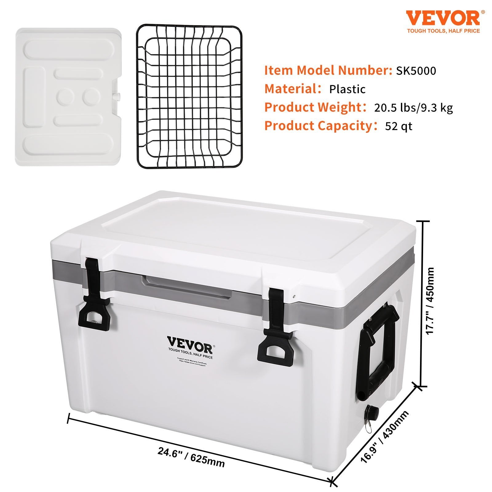Insulated Portable Cooler – Hard Ice Chest with Handle, Holds 50 Cans, Keeps Ice Up to 6 Days
