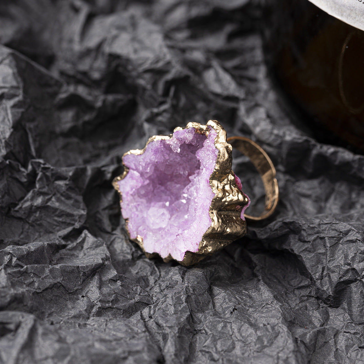 Women’s Crystal Flower Ring – Colorful Gemstone Design, Adjustable Copper Band