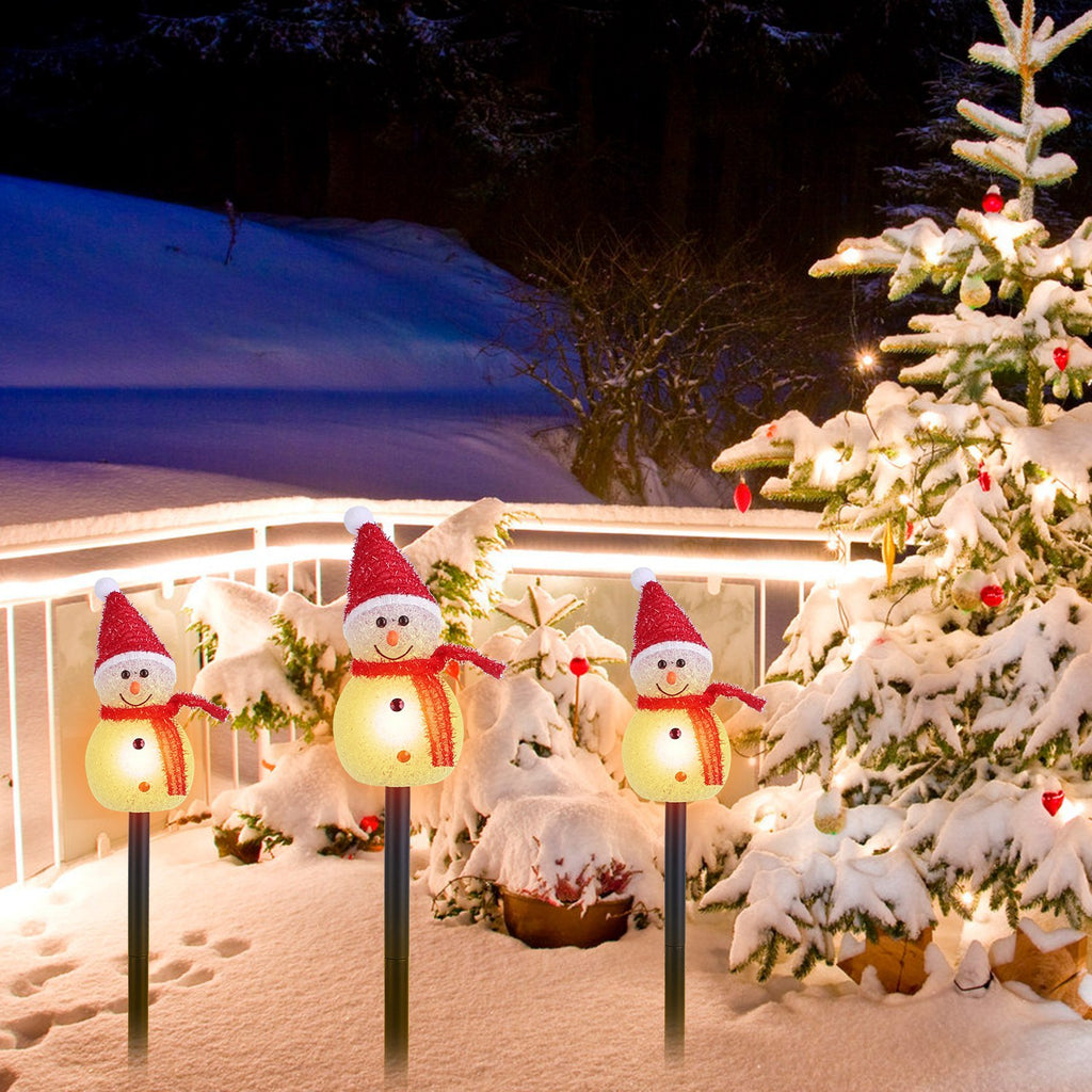Solar Powered Lamp 3 Snowmen Outdoor Decorative Christmas Lamp