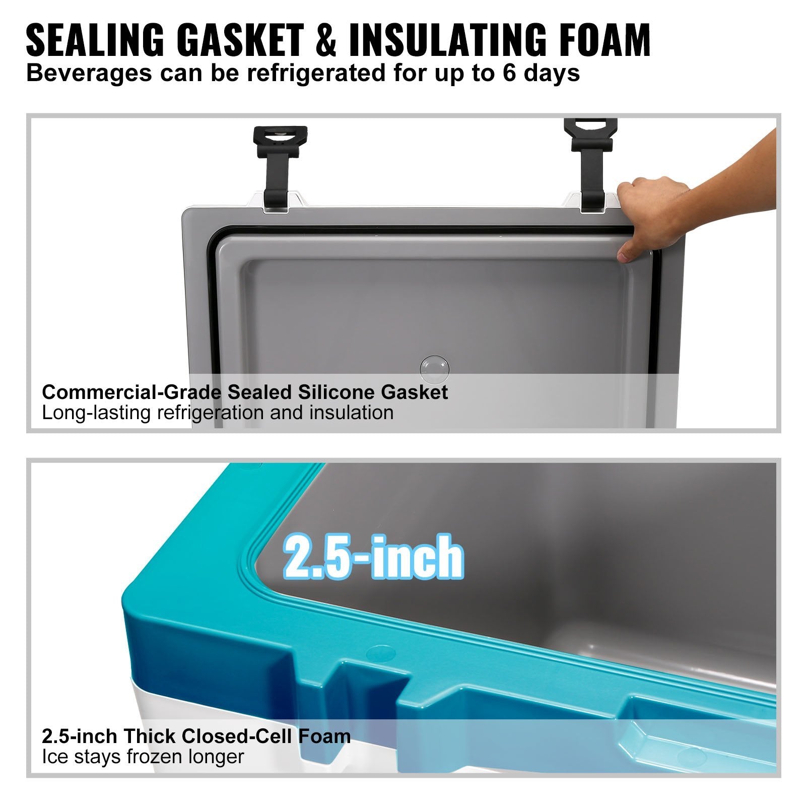 Insulated Portable Cooler – Hard Ice Chest with Handle, Holds 50 Cans, Keeps Ice Up to 6 Days