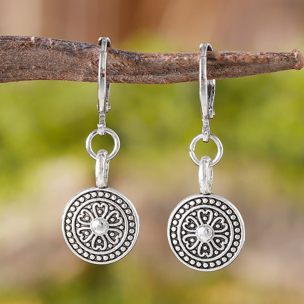 Women’s Bohemian Round Earrings – Retro Geometric Alloy Ethnic Style