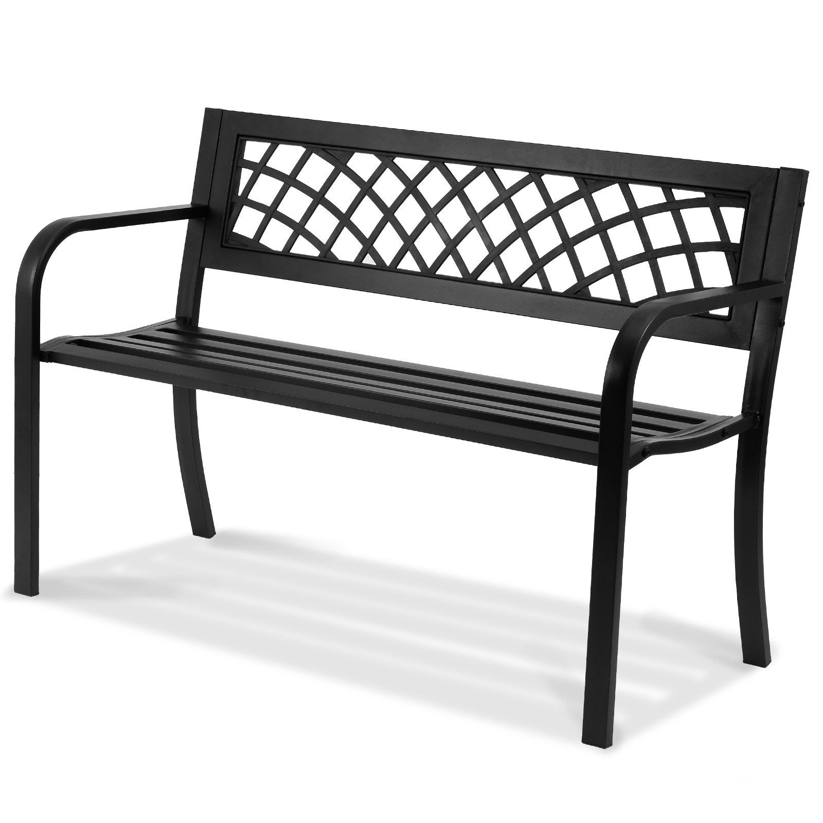 Metal Outdoor Garden Bench – Sturdy Patio Park Bench with Backrest & Armrests