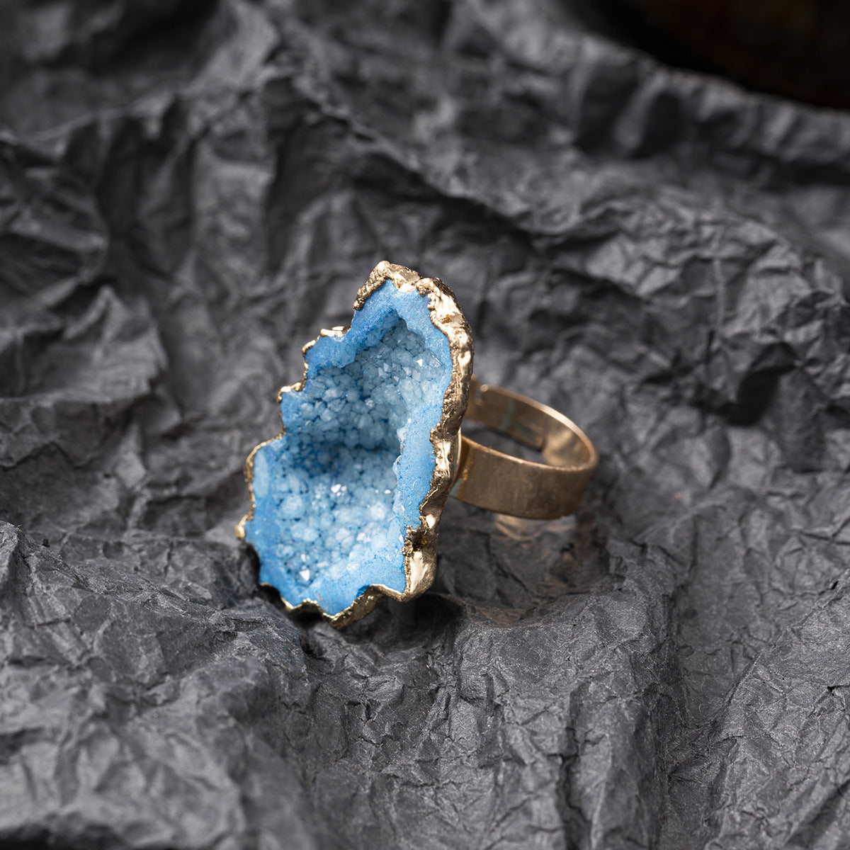 Women’s Crystal Flower Ring – Colorful Gemstone Design, Adjustable Copper Band