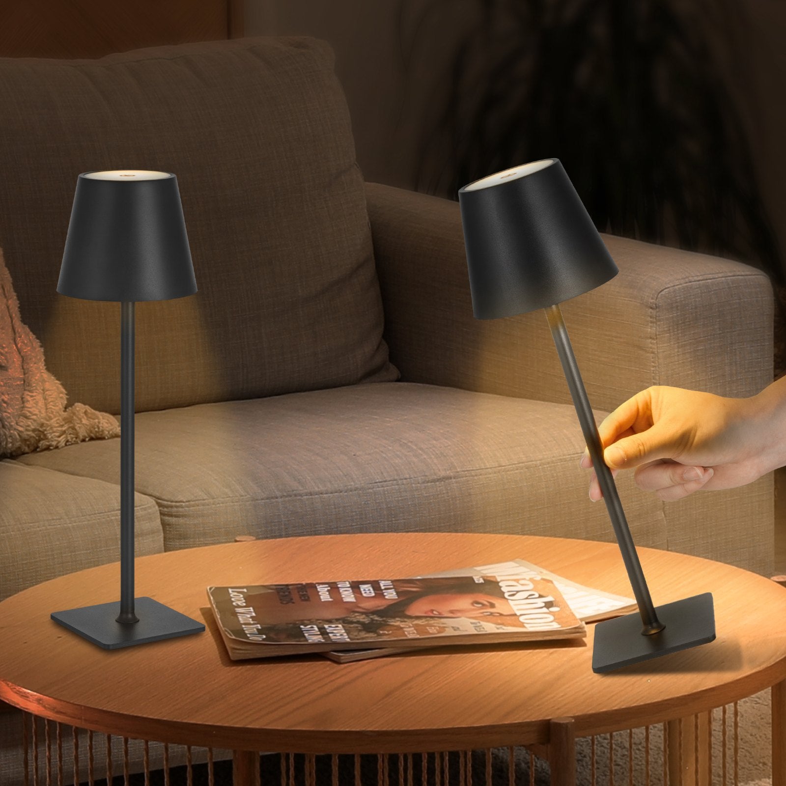 Cordless Table Lamp 2-Pack Desk Lamp Black