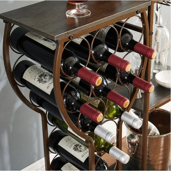 Wine Rack,5 Tier Freestanding Wine Rack With Wine Glass Holder