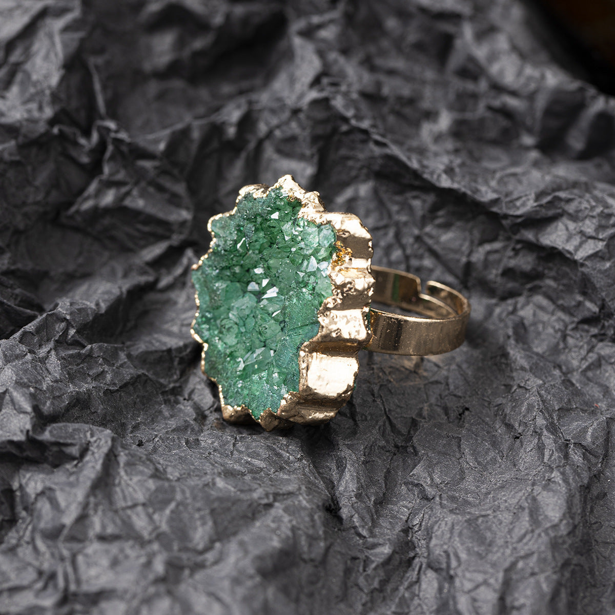 Women’s Crystal Flower Ring – Colorful Gemstone Design, Adjustable Copper Band