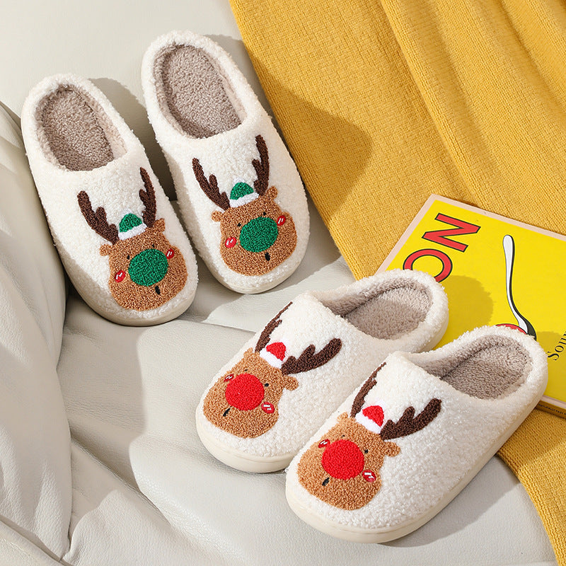 Cozy Christmas Slippers – Cute Elk Winter Home Shoes, Soft Bedroom Slip-Ons