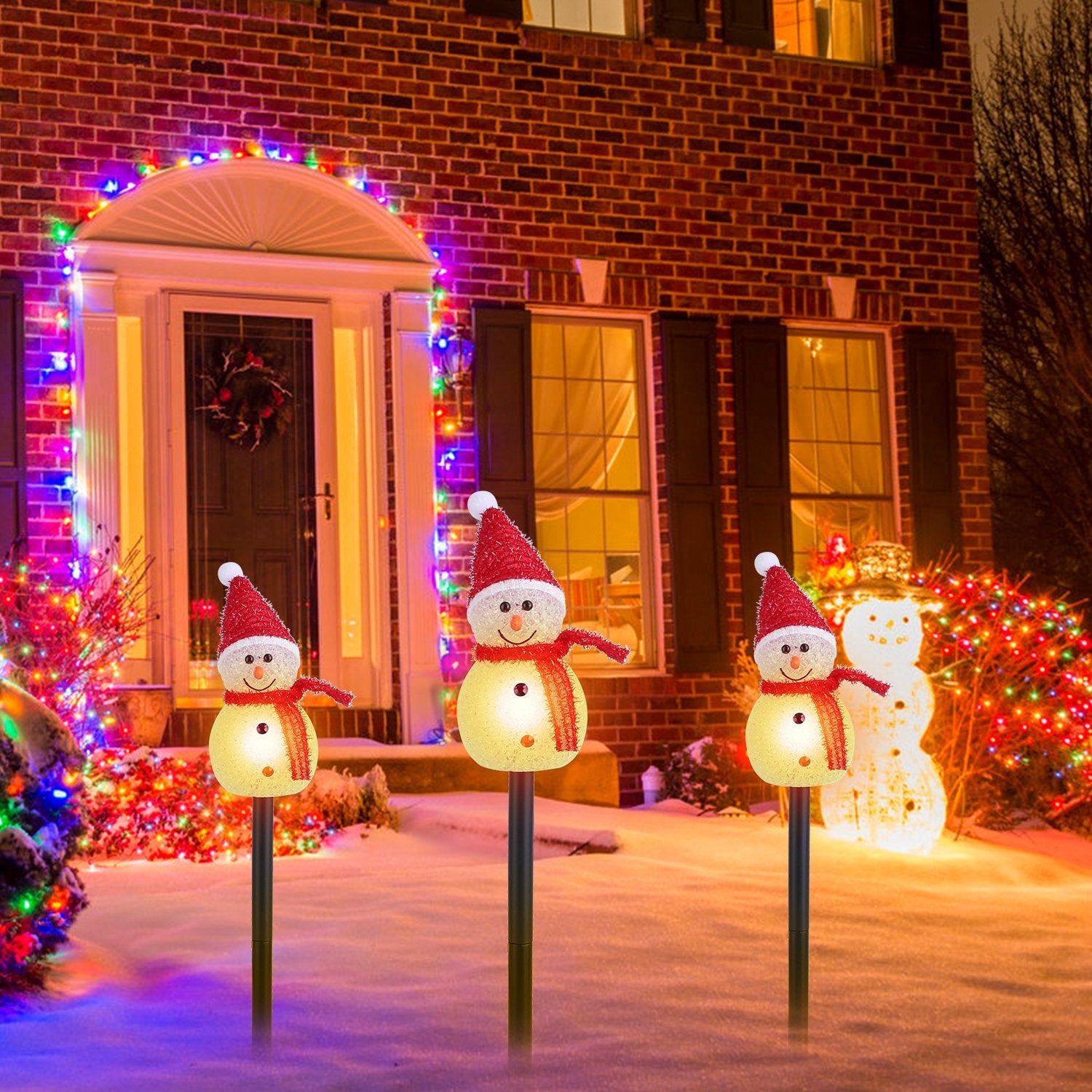 Solar Powered Lamp 3 Snowmen Outdoor Decorative Christmas Lamp